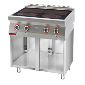 700.KE-4C.S Kuchnia elektryczna ceramiczna 4 pola 2x4kW + 2x2,1kW na podstawie szafkowej otwartej