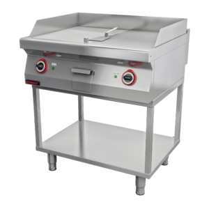 700.PBE-800GR.T Płyta grillowa 1/2gł. + 1/2ryf. chromowana 800 mm 9,6kW na podstawie szkieletowej