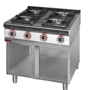900.KG-4.S. Kuchnia gazowa 4 palnikowa 1x4,5kW+ 1x7,5kW + 2x9,0 kW na podstawie szafkowej otwartej