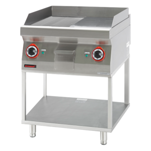 700.PBE-600GR.T Płyta grillowa 1/2gł. + 1/2ryf. chromowana 600 mm 8kW na podstawie szkieletowej